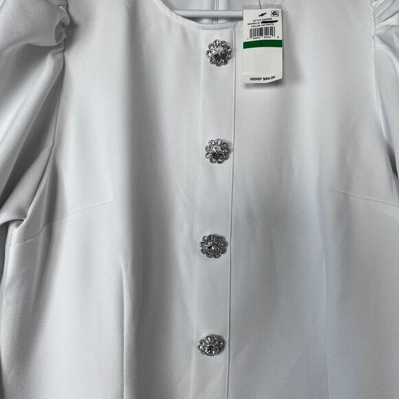 Danielle Bernstein Puff Sleeve Dress L NWT $89 Crystal Button Mini Cocktail - Picture 11 of 11